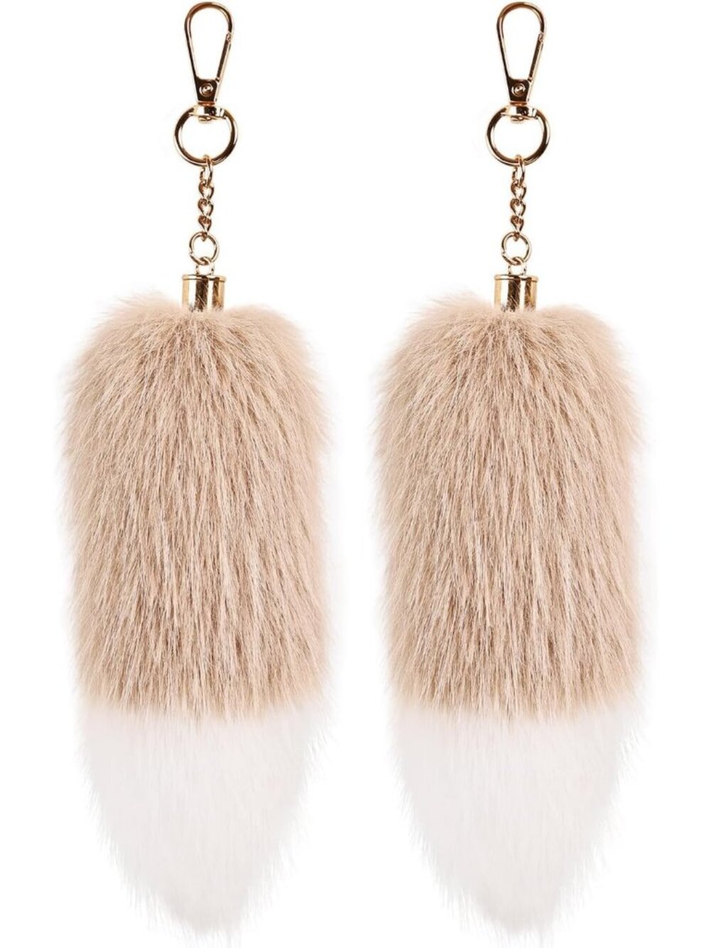 2 Pcs Khaki Lightweight Fox Fluffy Plush kawaii Tail Keychain for Bag Charm